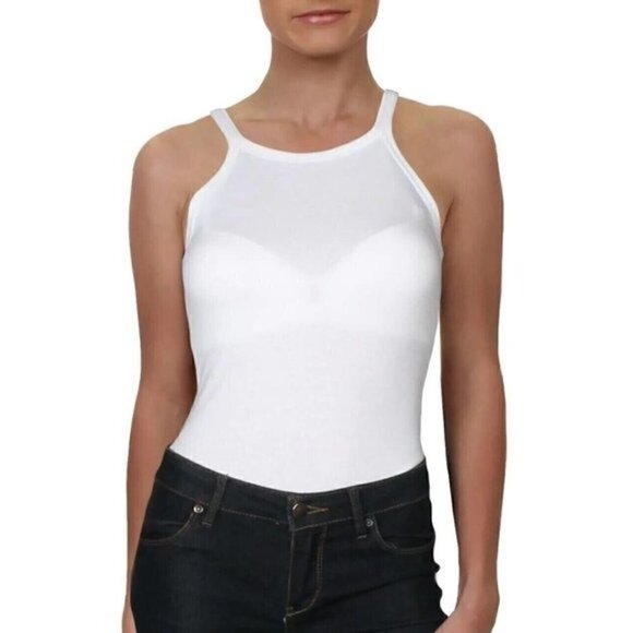 DANIELLE BERNSTEIN Tops - NWT Danielle Bernstein White Ribbed Tank Top Bodysuit Size Large